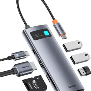 آداپتور USB C به HDMI بیسوس، داک استیشن USB C با کیفیت 4K@60Hz، هاب USB C هفت در یک با 3 پورت USB-A، PD 100W، کارت خوان TF/SD، سازگار با آیفون 15/مک/دل/ایسر/اچ پی/ایسوس/استیم دک/ROG Ally