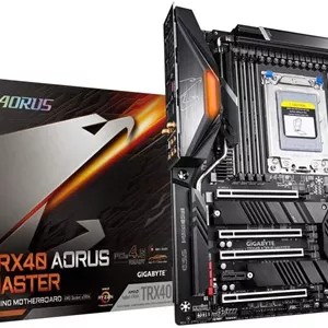 مادربرد GIGABYTE TRX40 AORUS Master (sTRX AMD TRX40/هیت سینک Fins-Array/VRM دیجیتال 16 3 فاز Infineon/3x PCIe 4.0x4 M.2/Intel WiFi 6/5GbE 1GbE LAN/E-ATX/مادربرد AMD)