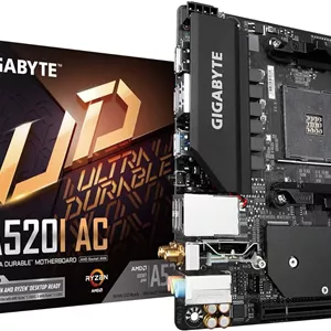 مادربرد گیگابایت A520I AC (AMD Ryzen AM4/Mini-ITX/PWM دیجیتال 6 فاز مستقیم با DrMOS 55A/Gaming GbE LAN/Intel WiFi Bluetooth/NVMe PCIe 3.0 x4 M.2/3 خروجی تصویر/Q-Flash Plus)