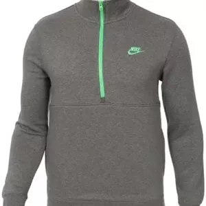 نیم زیپ پولیور مردانه نایکی Sportswear Club با پارچه پشمی برس خورده، ذغالی/سبز روشن، سایز XL