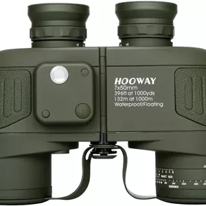 دوربین دوچشمی دریایی شناور ضدآب Hooway 7x50 با مسافت یاب داخلی و قطب نما برای ناوبری، قایق سواری، تماشای پرندگان و موارد دیگر (سبز ارتشی)