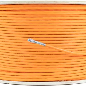 کابل اترنت SFTP CAT7، هادی CCA با ابعاد 8x0.57±0.005mm، عایق HDPE با ابعاد 0.96±0.1mm، فویل آلومینیومیمحافظ بافته شده 64 0.12Al، PVC، 305 متر، نارنجی | 320-SFTP-CAT7