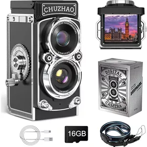 دوربین دیجیتال رترو CHUZHAO، دوربین مینی TLR وینتیج با منظره یاب در سطح کمر، فیلمبرداری 1080P FHD، دوربین های وبلاگ نویسی فوکوس خودکار 12 مگاپیکسلی با فیلتر سیاه و سفید و کارت 16 گیگابایتی برای مبتدیان، بزرگسالان، نوجوانان و کودکان
