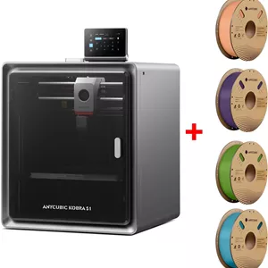 (بسته فیلامنت پرینتر سه بعدی PLA انی کیوبیک 4 کیلوگرم) پرینتر سه بعدی Anycubic Kobra S1 فقط4 کیلوگرم، هلویی صورتی، بنفش بین ستاره ای، فیروزه ای استوایی، برگ بهاری، حداکثر سرعت بالا 600 میلی متر بر ثانیه و دقت بالا