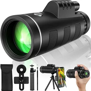 تلسکوپ تک چشمی 40x60 به همراه آداپتور تلفن هوشمند، منشور BAK4 FMC با قدرت بالا برای بزرگسالان، تلسکوپ دید در نور کم جمع و جور برای حیات وحش، شکار، کمپینگ، مسافرت و ماجراجویی در فضای باز
