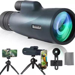 تلسکوپ تک چشمی BOSSDUN، بزرگنمایی 30x50 HD با قدرت بالا به همراه آداپتور تلفن، سه پایه و سایه بان لنز، لنز FMC / منشور BAK4 ضد آب برای بزرگسالان برای تماشای پرندگان، پیاده روی و تماشای ستارگان