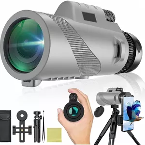 تلسکوپ تک چشمی 80x100 برای بزرگسالان، قدرت بالا با آداپتور تلفن هوشمند، HD فشرده، منشور BAK-4، خاکستری