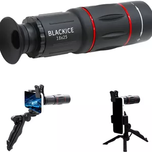 تلسکوپ تک چشمی 18X25 BLACKICE، تک چشمی بزرگسالان با منشور BAK4، آداپتور تلفن هوشمند، جمع و جور، مبتدی، بزرگسالان