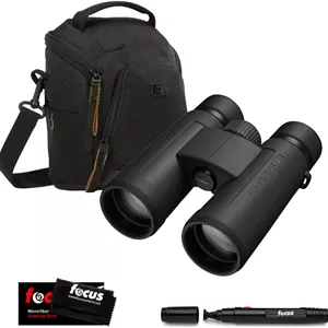 دوربین دوچشمی نیکون Prostaff P3 10X42 به همراه کیف شانه ای دوربین DSLR و بدون آینه (مشکی)، قلم تمیز کننده لنز Focus و پارچه تمیز کننده میکروفیبر Focus (4 تکه)