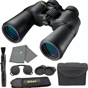 دوربین دوچشمی نیکون Aculon A211 10-22x50 مدل 8252 مشکی همراه با آداپتور سه پایه، قلم لنز نیکون، کیف حمل، بند گردنی و پارچه لنز جمع و جور برای بزرگسالان برای تماشای پرندگان، شکار و ورزش