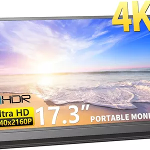 مانیتور قابل حمل 4K، صفحه نمایش لپ تاپ 17.3 اینچی 3840x2160 IPS، نسبت کنتراست 1500:1 روشنایی 400 نیت، نمایشگر بازی کامپیوتر USB C HDMI با بلندگوها و کاور هوشمند، مانیتور قابل حمل برای تلفن PC PS4/5 Xbox Switch