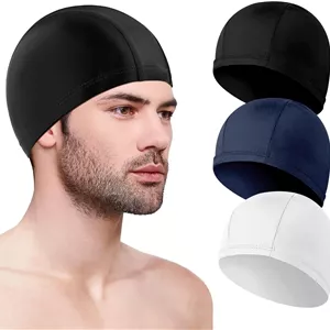 کلاه شنا T Tersely، ست 3 عددی - کلاه های شنا پارچه ای پلی استر کشی و مناسب برای آقایان و بانوان، برای ورزش های آبی در 3 رنگ - کیفیت عالی و کلاه های سبک وزن برای تناسب راحت.