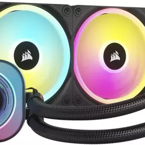 خنک کننده مایع پردازنده مرکزی Corsair iCUE LINK H100i LCD، رادیاتور 240 میلی‌متری، صفحه نمایش 2.1 اینچی IPS LCD، فن‌های 120 میلی‌متری QX120 RGB، سرعت 2400 دور در دقیقه، جریان هوای 63.1 CFM، صفحه سرد مسی، مشکی | CW-9061007-WW