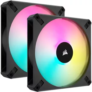فن کیس PWM کورسیر iCUE AF140 RGB ELITE 140mm، سرعت 1700 دور در دقیقه، جریان هوای 89.0 CFM، نویز فن 33.8 dBA، حالت Zero RPM، فناوری Corsair Airguide، بسته دوتایی، مشکی | CO-9050156-WW
