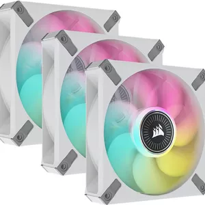 فن ممتاز PWM مدل Corsair iCUE ML120 RGB Elite، سایز 120 میلی‌متر، فن با شناوری مغناطیسی، سرعت 450-2000 دور در دقیقه، سطح صدای 10-30.4dBA، کیت فن سه‌تایی مشکی، همراه با iCUE Lighting Node Core، سفید | CO-9050117-WW