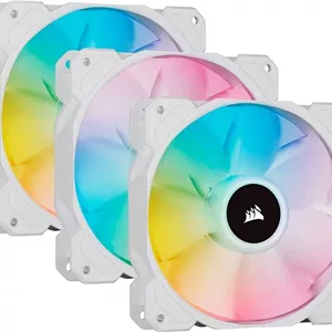 کیت سه تایی فن 120 میلی‌متری سفید PWM کرسیر iCUE SP120 با نورپردازی RGB Elite Performance به همراه iCUE Lighting Node | CO-9050137-WW