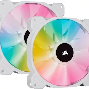 کیت دو فن کرسیر iCUE SP140، عملکرد نخبگان RGB، PWM 140 میلی‌متری سفید، همراه با Lighting Node CORE | CO-9050139-WW