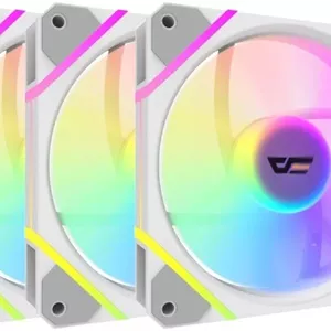فن خنک کننده A-RGB دارک فلش، سرعت فن تا 1200 دور در دقیقه، جریان هوای تا 38.3 CFM، سطح نویز 21.5 dBA، ابعاد 120x120x25 میلی متر، بلبرینگ هیدرولیک FDB، 8 بالشتک ضد شوک، بسته 3 عددی، سفید | DM12F-3IN1-White