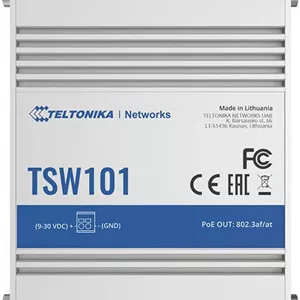 سوئیچ خودکار PoE  تلتونیکا TSW101، دارای 5 پورت RJ45 گیگابیتی اترنت، تا 1000 مگابیت بر ثانیه، 4 پورت PoE  (802.3af و 802.3at)، منبع تغذیه 9-30 ولت، Plug & Play | TSW101