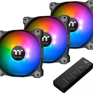 فن رادیاتور Thermaltake Pure 12 ARGB Sync، نسخه TT Premium، بلبرینگ هیدرولیک 120 میلی‌متری، سرعت فن 500 - 1500 دور در دقیقه، حداکثر جریان هوای 56.45 CFM، بسته 3 عددی، مشکی | CL-F079-PL12SW-A