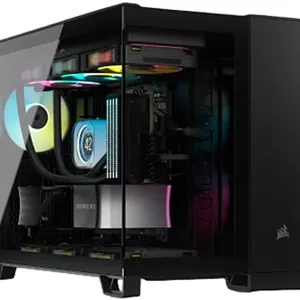 کیس کامپیوتر Corsair 2500X mATX Mid-Tower، پشتیبانی از رادیاتور تا 360 میلی‌متر و 9 فن، طراحی دو محفظه‌ای، پنل ورودی/خروجی مدرن، 1 عدد USB-C 3.2 Gen 1، 2 عدد پورت USB 3.2 Gen 1، جک صدا، مشکی | CC-9011265-WW