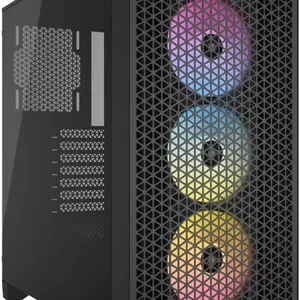 کیس کامپیوتر مید تاور Corsair 3000D RGB AIRFLOW، شیشه حرارت دیده و پنل جلویی بهینه شده برای جریان هوا، پشتیبانی از 8 فن 120 میلی‌متری و رادیاتورهای 360 میلی‌متری، 2 جایگاه درایو 3.5 اینچی یا 2.5 اینچی، 2 پورت USB 3.2 Type-A، مشکی | CC-9011255-WW