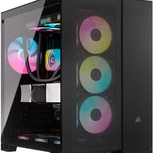 کیس کامپیوتر Corsair 6500D Airflow Mid-Tower، پشتیبانی از رادیاتور تا 360 میلی‌متر و 13 فن، جنس شیشه حرارت دیده، پنل‌های توری کامل، طراحی دو محفظه‌ای، پنل جلویی مدرن I/O، مشکی | CC-9011259-WW