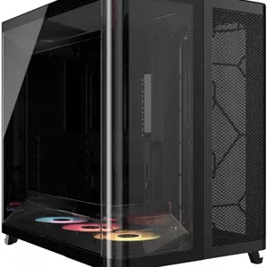 کیس کامپیوتر مید-تاور سه محفظه ای Corsair AIR 5400 RS-R ARGB، دارای 3 فن 120 میلی متری RS-R از پیش نصب شده، پشتیبانی از رادیاتور تا 360 میلی متر و 10 فن، پنل شیشه ای حرارت دیده، مشکی | CC-9011318-WW