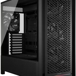 کیس کامپیوتر مید تاور ATX با جریان هوای بالا Corsair FRAME 5000D RS، دارای 4 فن از پیش نصب شده RS140، پشتیبانی از رادیاتور 360 میلی‌متری، 8 اسلات توسعه، شیشه حرارت دیده، فولاد جریان هوای 3D-Y، مشکی | CC-9011307-WW