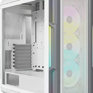 کیس کامپیوتر Corsair iCUE 5000T RGB Mid Tower ATX، شیشه حرارت دیده، پشتیبانی از رادیاتور 360 میلی‌متری و 10 فن، شامل 3 فن 120 میلی‌متری، 72 اسلات توسعه عمودی، سفید | CC-9011231-WW