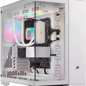 کیس کامپیوتر مید تاور ATX کرسیر iCUE LINK 6500X RGB، دارای 3 فن RX RGB از پیش نصب شده، پشتیبانی از رادیاتور تا 360 میلی متر و 10 فن، طراحی دو محفظه ای، شیشه حرارت دیده، ورودی/خروجی مدرن، سفید | CC-9011270-WW