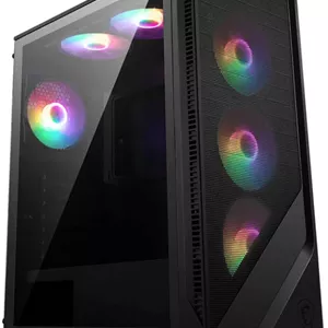 کیس کامپیوتر MSI MAG Forge 120A Airflow ATX Mid Tower، دارای 6 فن از پیش نصب شده، پشتیبانی از رادیاتور تا 240 میلی‌متر، جایگاه درایو 2.5 و 3.5 اینچی، پنجره شیشه‌ای حرارت دیده، پنل مشبک، مشکی | 306-7G23A21-809