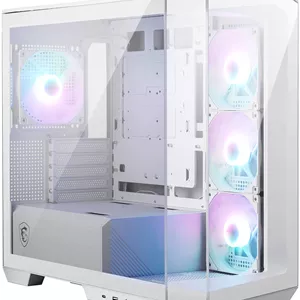 کیس گیمینگ Micro ATX ام اس آی مدل MAG PANO M100R PZ، پنل شیشه ای حرارت دیده پانورامای 270 درجه، 4 فن aRGB و پشتیبانی از AIO تا 360 میلی متر، 1 جایگاه درایو 2.5/3.5 اینچی، پشتیبانی از مادربرد اتصال از پشت، USB-/ USB-A، سفید | 306-7G24W21-809