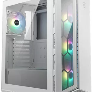 کیس کامپیوتر گیمینگ مید تاور MSI MPG GUNGNIR 110R ATX، پنل کناری شیشه حرارت دیده، پشتیبانی از رادیاتور تا 360 میلی‌متر، 4 عدد فن ARGB 120 میلی‌متری، فیلتر مغناطیسی، جریان هوای بهینه، USB 3.2 Type-C، سفید | 306-7G10W21-W57
