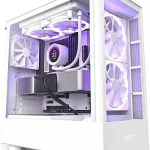 کیس مید تاور NZXT H5 Elite ATX، پشتیبانی از رادیاتور تا 240 میلی‌متر، پشتیبانی از 6 فن 120 میلی‌متری، پنل جلویی شیشه‌ای حرارت‌دیده و RGB داخلی، مدیریت کابل بصری، جایگاه‌های درایو 2.5 اینچی/3.5 اینچی، سفید | CC-H51EW-01