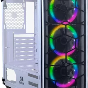 کیس کامپیوتر گیمینگ مید تاور Redragon Wheeljack RGB، دارای 3 فن RGB، پنل های شیشه ای حرارت دیده در جلو و طرفین، پشتیبانی از رادیاتور تا 240 میلی متر، مدیریت کابل، جریان تهویه هوا، سفید | GC-606WH-3RGB