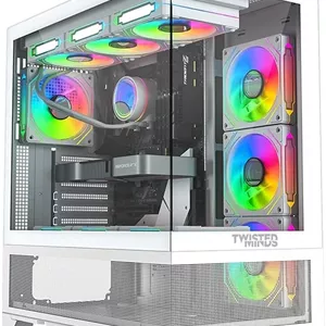 کیس کامپیوتر گیمینگ مید تاور Twisted Minds Phantek-07 ATX، پنل جلویی و جانبی شیشه حرارت دیدهمش، دارای 7 فن RGB از پیش نصب شده، قابلیت نصب 3 عدد هارد دیسک 3.5 اینچی3 عدد اس اس دی 2.5 اینچی، پشتیبانی از خنک کننده مایع تا 420 میلی متر، USB 3.0 / Type-C، سفید | TM-245-3-W