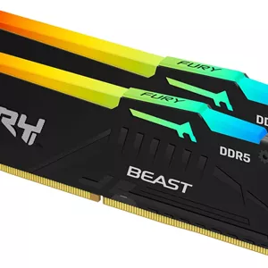 کینگستون FURY Beast 64GB (32GBx2) DDR5 RGB حافظه دسکتاپ، سرعت حافظه 6000MT/s، تاخیر CL30 CAS، ولتاژ 1.4، 288-Pin، Intel XMP / AMD EXPO، مشکی | KF560C30BBEAK2-64