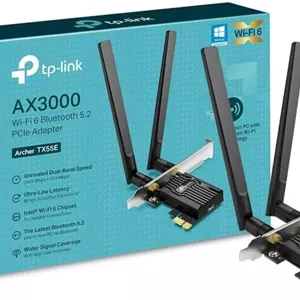 آداپتور PCIe وای‌فای 6 دو بانده AX3000 TP-Link با بلوتوث 5.2، دو آنتن، هیت‌سینک تخصصی، 1024-QAM، تاخیر بسیار کم، چیپست Intel Wi-Fi 6، پشتیبانی از ویندوز 10/11 (64 بیتی) | Archer TX55E
