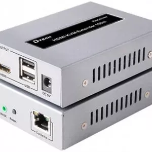 اکستندر HDMI USB KVM دی-تک مدل DT-7054A، رزولوشن 1920x1080@60HZ، تا 100 متر، پشتیبانی از USB 1.1، پشتیبانی از عملکرد IR Cycle، سیستم محافظت ESD داخلی، نقره ای | DT-7054A