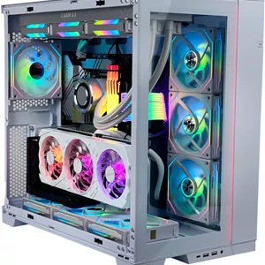 کامپیوتر گیمینگ رده بالا سفید زمستانی - Intel Core i7-14700KF با 20 هسته و 28 رشته، NVIDIA RTX 5070 Ti 16GB، رم 64GB DDR5 با فرکانس 5600MHz، SSD 2TB Gen 4، منبع تغذیه 850W پلاتینیوم، خنک کننده مایع 360mm، Wi-FiBT