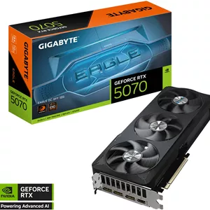 کارت گرافیک GIGABYTE GeForce RTX 5070 EAGLE OC SFF، حافظه 12 گیگابایت GDDR7 192-Bit، هسته ساعت 2587 مگاهرتز، ساعت حافظه 28 گیگابیت بر ثانیه، 6144 هسته CUDA، PCI Express 5.0 | GV-N5070EAGLE OC-12GD