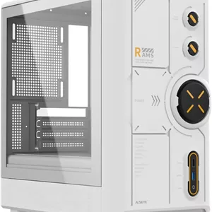 کیس رایانه شخصی مید تاور ALSEYE Rams2.0، پنل کناری شیشه حرارت دیده Micro-ATX/ITX MATX، فیلترهای گرد و غبار کنترل ARGB، پشتیبانی از کولر پردازنده 180 میلی‌متری/کارت گرافیک 305 میلی‌متری/منبع تغذیه 160 میلی‌متری، 6 فن 120 میلی‌متری، رادیاتور 240 میلی‌متری (سفید)