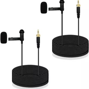 دو عدد میکروفون یقه‌ای سازگار با فرستنده بی‌سیم Sennheiser، میکروفون سیم‌دار کندانسور اومنی‌دایرکشنال، جک 3.5 میلی‌متری TRS، مناسب برای سخنرانی، پخش زنده، یوتیوب، طول 1.5 متر، مشکی