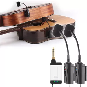 میکروفون دوتایی گیتار Q2/AT-5G، میکروفون بی سیم UHF برای ساز گیتار، سیستم گیرنده و 2 فرستنده کندانسور برای گیتار کلاسیک و آکوستیک