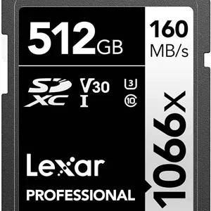 کارت حافظه لکسار Professional 1066X 512 گیگابایت SDXC UHS-I سری نقره ای، سرعت خواندن تا 160 مگابایت بر ثانیه، برای دوربین های DSLR و بدون آینه | LSD1066512G-BNNNU