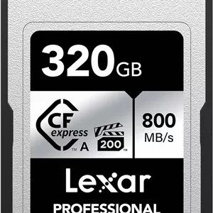 کارت حافظه لکسار Professional 320GB CFexpress Type A سری نقره ای، سازگار با دوربین های سونی دارای درگاه کارت Type A، سرعت خواندن تا 800 مگابایت بر ثانیه و سرعت نوشتن 700 مگابایت بر ثانیه، ویدیوی 8K، VPG 200 | LCAEXSL320G-RNENG