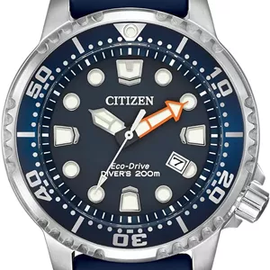 ساعت غواصی سیتیزن Promaster Dive Eco-Drive، سه عقربه، نمایش تاریخ، دارای گواهینامه ISO، عقربه ها و نشانگرهای شب تاب، زه چرخان