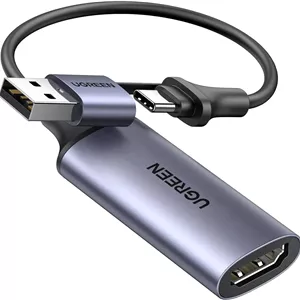 کارت کپچر ویدئو UGREEN 4K HDMI به USB-A/USB-C کارت کپچر HDMI فول اچ دی 1080P USB 2.0 ضبط ویدئو و صدا برای بازی، استریم، آموزش، کنفرانس ویدئویی | 40189