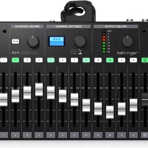میکسر مانیتور شخصی Behringer P24 StageConnect با 13 کانال استریو و فیدرهای 60 میلی‌متری، میکروفون‌های استریو داخلی، Tilt-EQ در تمام کانال‌ها و خروجی اصلی، مشکی | P24